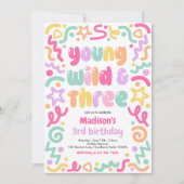 Invitation Young Wild & Three Confetti Balloon 3rd Birthday  (Devant)