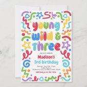 Invitation Young Wild & Three Confetti Balloon 3rd Birthday  (Devant)