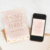 Invitation Young Wild Three Daisy Floral 3rd Birthday