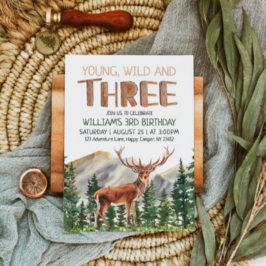 Invitation Young Wild & Three Deer Boys 3e anniversaire