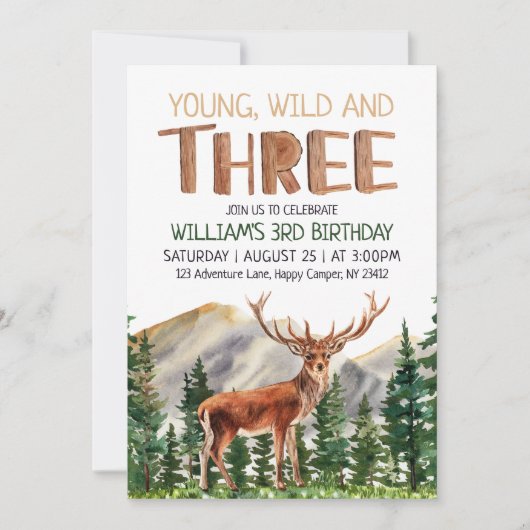 Invitation Young Wild & Three Deer Boys 3e anniversaire (Devant)