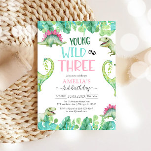 Invitation Young WIld & Three Dinosaur 3e Anniversaire