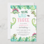 Invitation Young WIld & Three Dinosaur 3rd Birthday (Devant)