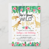 Invitation Young Wild & Three Dinosaur Girls 3e anniversaire (Devant)