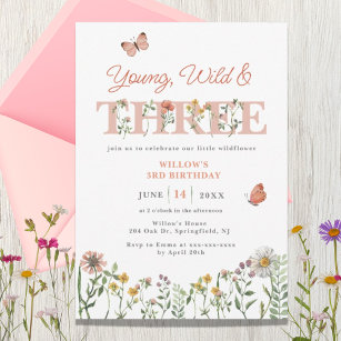 Invitation Young Wild & Three Fleur sauvage 3e anniversaire