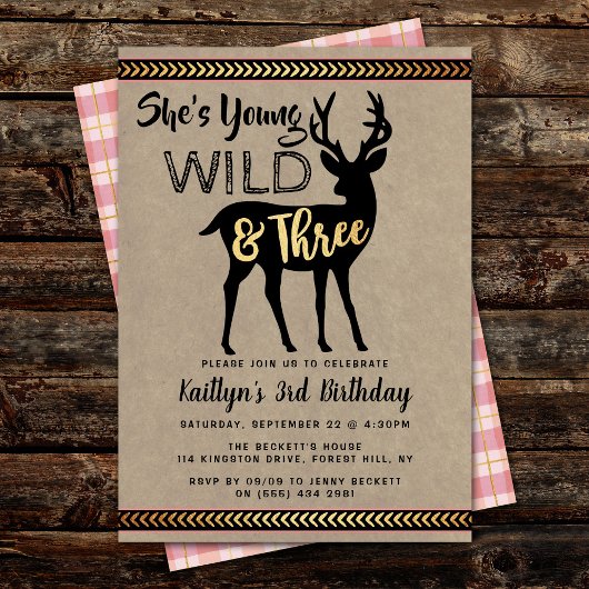 Invitation Young Wild & Three Girls 3e anniversaire Invitatio