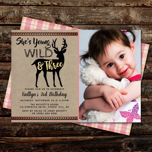 Invitation Young Wild & Three Girls 3e anniversaire Invitatio