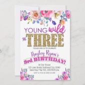 Invitation Young Wild & Three Girls Boho Floral 3e anniversai (Devant)