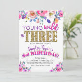 Invitation Young Wild & Three Girls Boho Floral 3e anniversai (Debout devant)