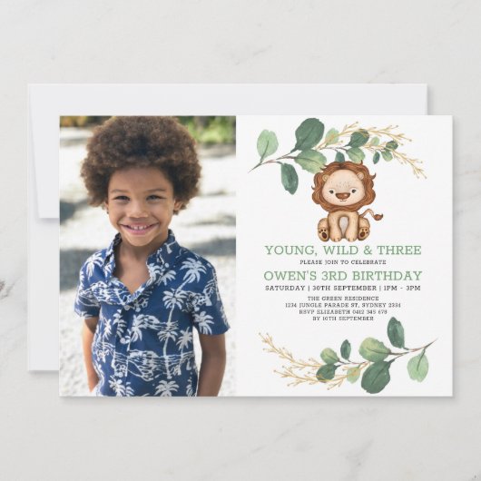 Invitation Young Wild & Three Lion moderne 3e anniversaire ga (Devant)