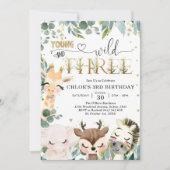Invitation Young Wild & Three Party Animals Boy 3rd Birthday (Devant)