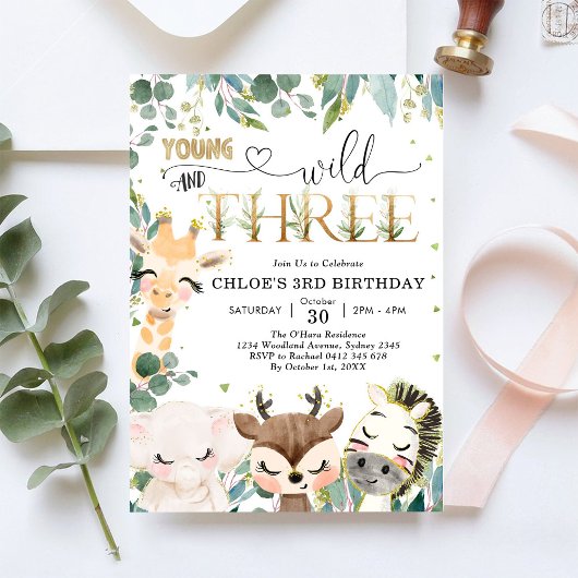 Invitation Young Wild & Three Party Animals Boy 3rd Birthday