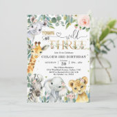 Invitation Young Wild & Three Party Animals Girl 3rd Birthday (Debout devant)