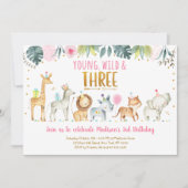 Invitation Young Wild & Three Pink Safari Anniversaire (Devant)