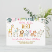 Invitation Young Wild & Three Pink Safari Anniversaire (Debout devant)