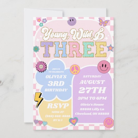 Invitation Young Wild Three Preppy Patch 3e fête d'anniversai (Devant)