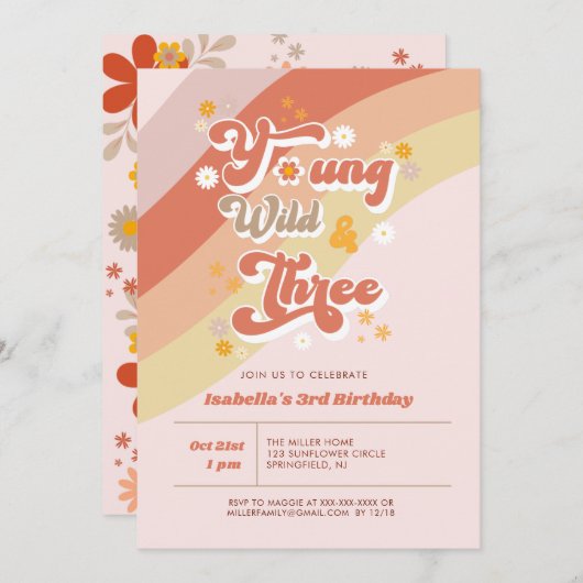 Invitation Young Wild & Three Retro 3e anniversaire (Devant / Derrière)