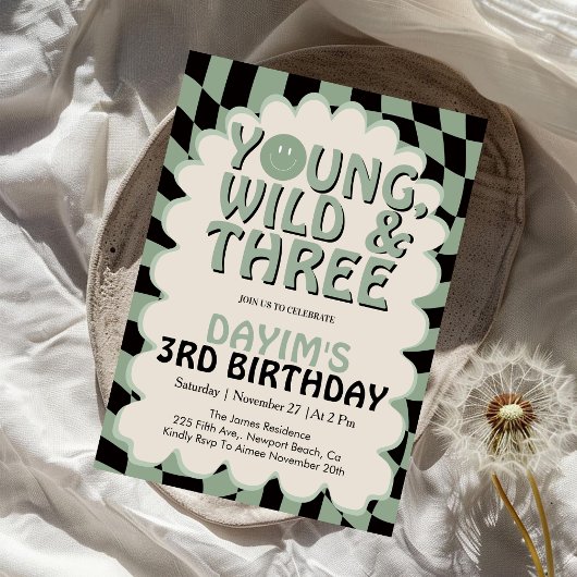 Invitation Young Wild & Three Retro 3e Anniversaire