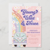 Invitation Young Wild Three Retro Rainbow 3e anniversaire (Devant)