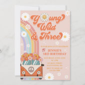 Invitation Young Wild Three Retro Rainbow 3e anniversaire (Devant)