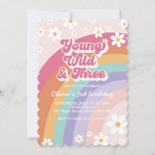 Invitation Young Wild Three Retro Rainbow 3e anniversaire