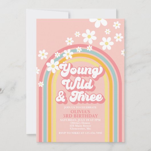 Invitation Young Wild Three Retro Rainbow 3e anniversaire (Devant)