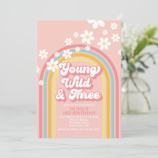Invitation Young Wild Three Retro Rainbow 3e anniversaire (Debout devant)