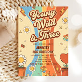 Invitation Young Wild Three Retro Rainbow 3e anniversaire