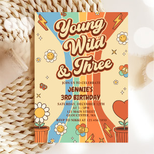 Invitation Young Wild Three Retro Rainbow 3e anniversaire