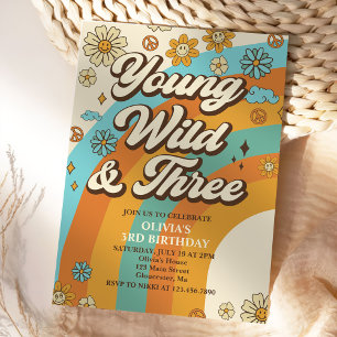 Invitation Young Wild Three Retro Rainbow 3e anniversaire