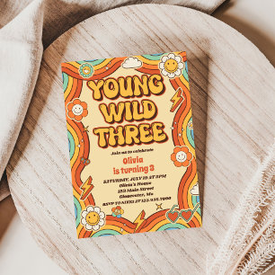 Invitation Young Wild Three Retro Rainbow 3e anniversaire