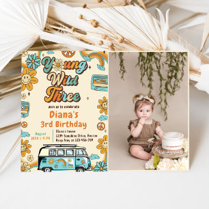 Invitation Young Wild Three Retro Rainbow 3e anniversaire