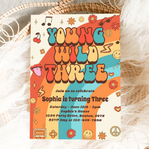 Invitation Young Wild Three Retro Rainbow 3e anniversaire