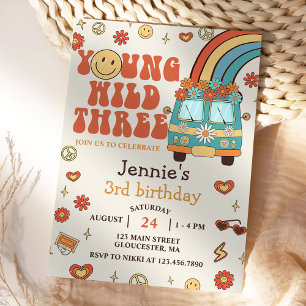Invitation Young Wild Three Retro Rainbow 3e anniversaire