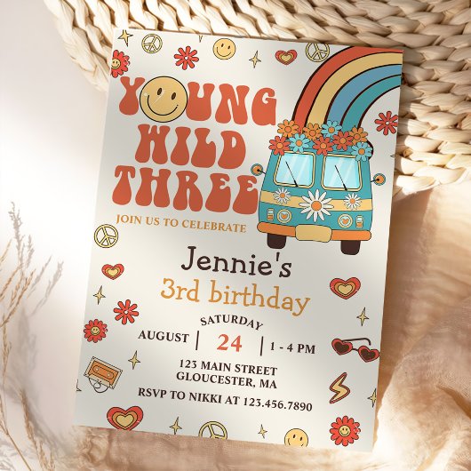 Invitation Young Wild Three Retro Rainbow 3e anniversaire