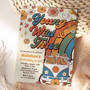 Invitation Young Wild Three Retro Rainbow 3e anniversaire