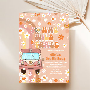 Invitation Young Wild Three Retro Rainbow 3e anniversaire