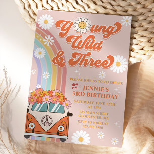 Invitation Young Wild Three Retro Rainbow 3e anniversaire