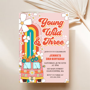 Invitation Young Wild Three Retro Rainbow 3e anniversaire