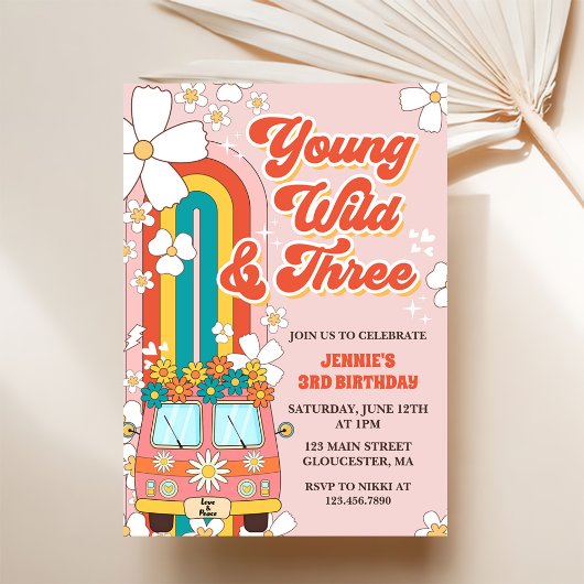 Invitation Young Wild Three Retro Rainbow 3e anniversaire