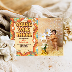 Invitation Young Wild Three Retro Rainbow 3ème anniversaire P