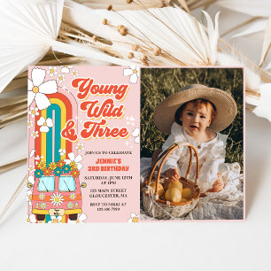Invitation Young Wild Three Retro Rainbow 3ème anniversaire P