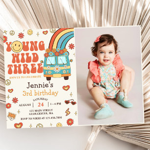 Invitation Young Wild Three Retro Rainbow 3ème anniversaire P