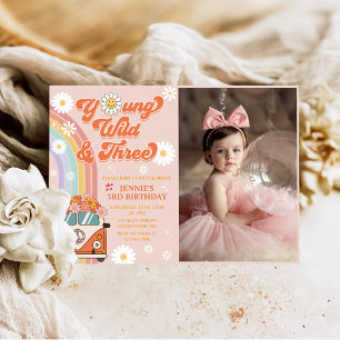 Invitation Young Wild Three Retro Rainbow 3ème anniversaire P