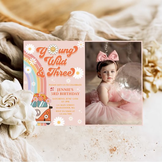 Invitation Young Wild Three Retro Rainbow 3ème anniversaire P