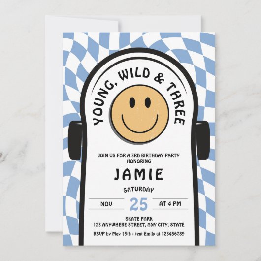 Invitation Young Wild & Three Retro Skateboard 3e anniversair (Devant)