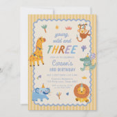 Invitation Young Wild & Three Safari Animals 3rd Birthday (Devant)
