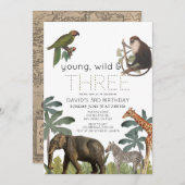 Invitation Young Wild & Three Safari Animaux 3e anniversaire (Devant / Derrière)