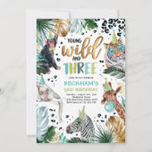 Invitation Young Wild & Three Safari Animaux 3e anniversaire  (Devant)