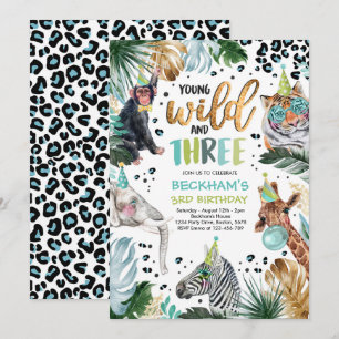 Invitation Young Wild & Three Safari Animaux 3e anniversaire 